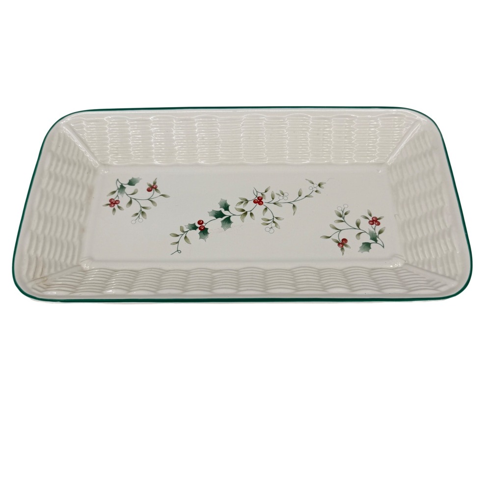 Pfaltzgraff Winterberry Serving Tray White Holly Berry Basketweave 12 Inch
